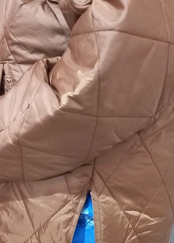 Düğmeli Bej Kadın Kışlık Mont - Görsel 7