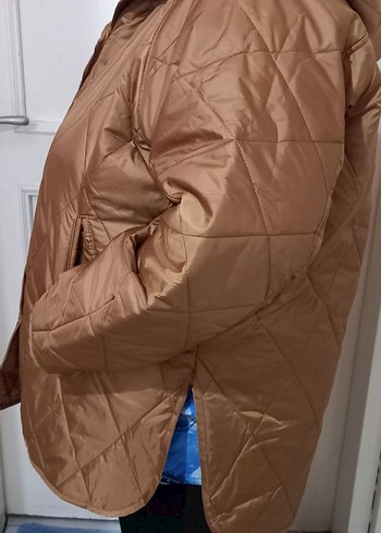 Düğmeli Bej Kadın Kışlık Mont - Görsel 5