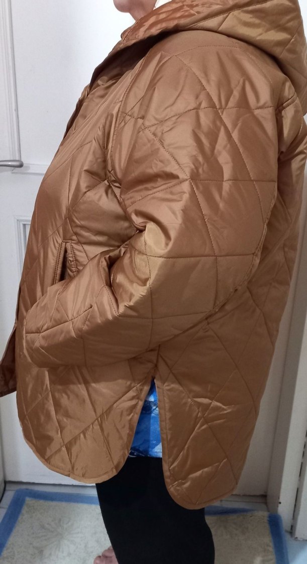 Düğmeli Bej Kadın Kışlık Mont - Görsel 5