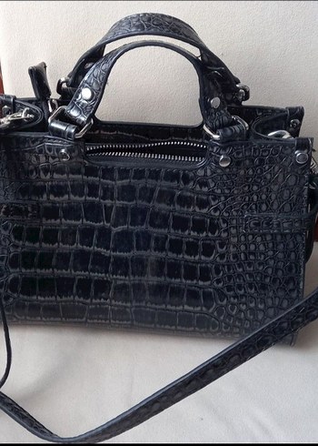 Siyah Deri Yılan Desenli Gotik Kadın Çanta - Görsel 2