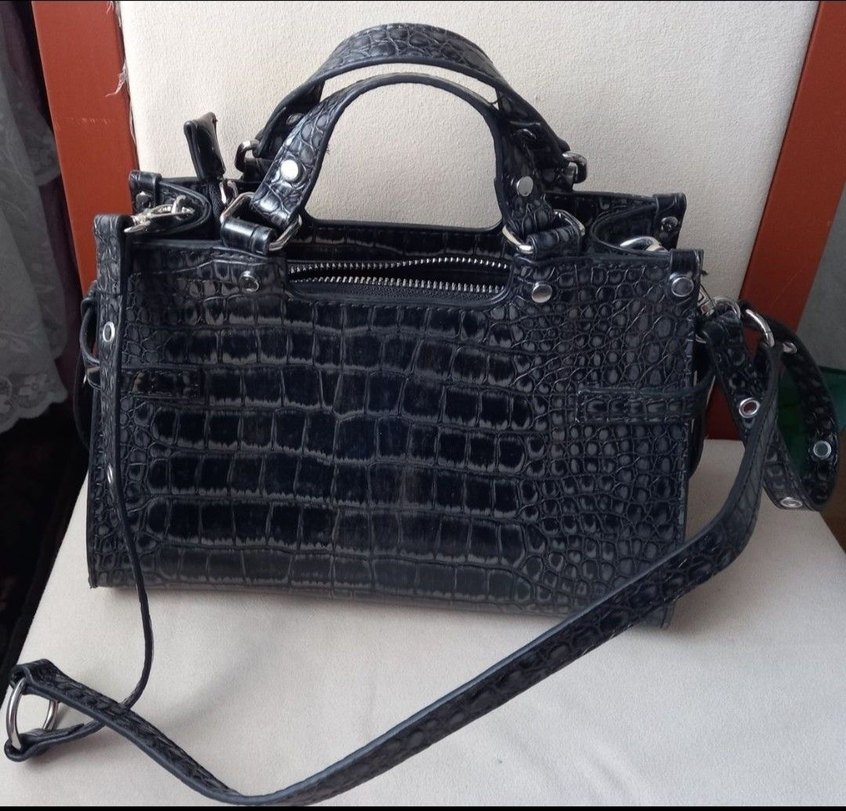 Siyah Deri Yılan Desenli Gotik Kadın Çanta - Görsel 2