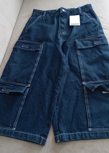 Bershka Denim Pamuklu Kargo Cepli İsponyal Pacali Sik Kot
