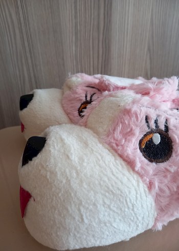 Kızlar için Pembe Peluş Hayvanlı panduf - Görsel 4