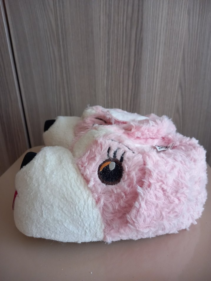 Kızlar için Pembe Peluş Hayvanlı panduf - Görsel 3