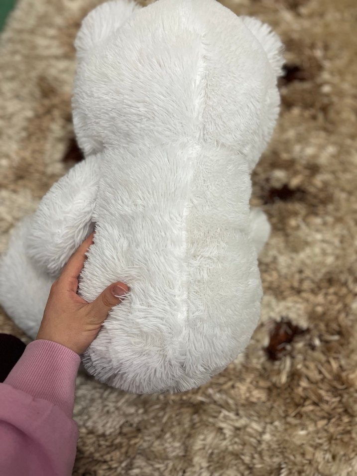 Kırmızı Kurdeleli Beyaz Peluş Ayı - Görsel 3