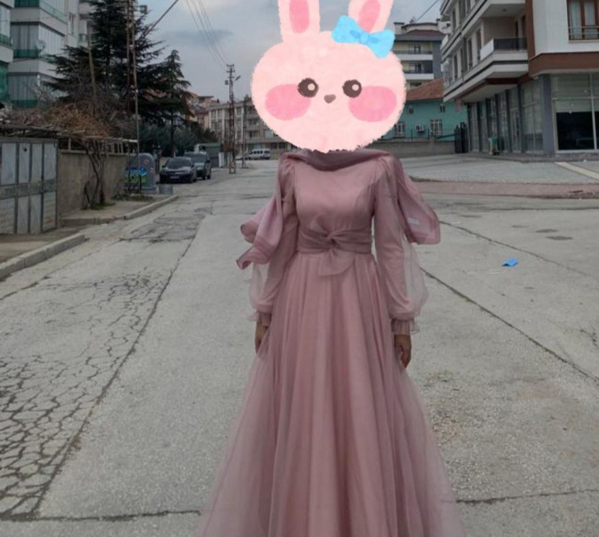 Pembe Uzun Kollu Abiye Elbise - Görsel 2