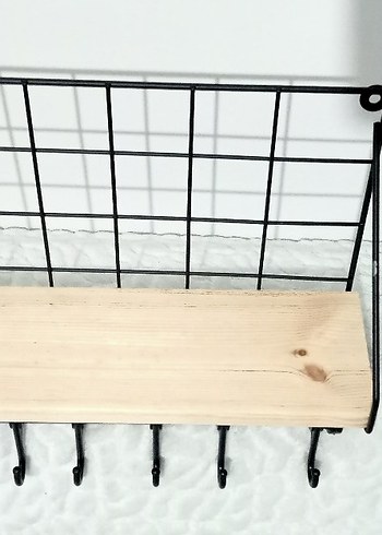 Bej Ahşap Raflı siyah Metal Askılık - Görsel 2