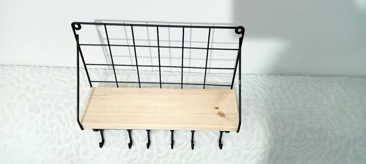 Bej Ahşap Raflı siyah Metal Askılık - Görsel 2