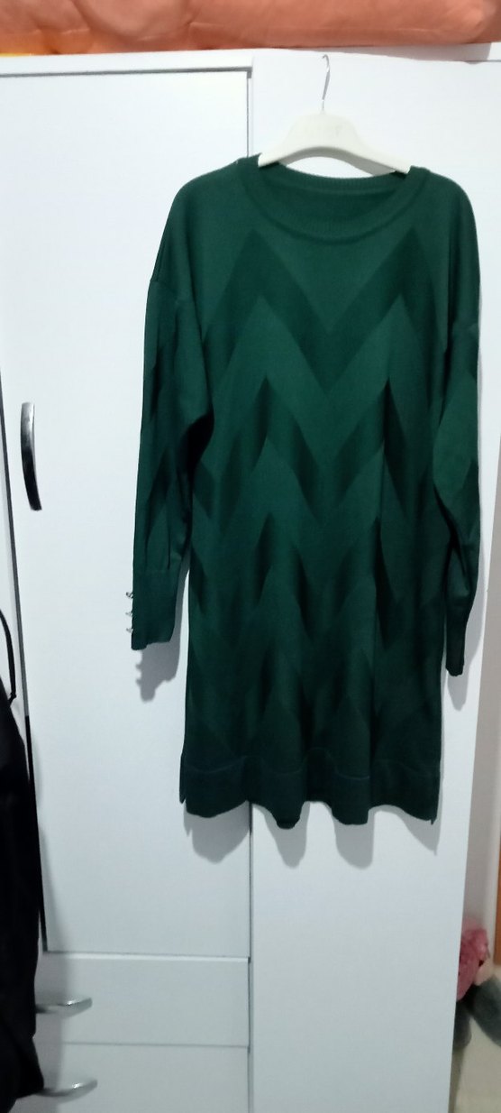 Uzun Kol Yeşil Triko tunik - Görsel 2