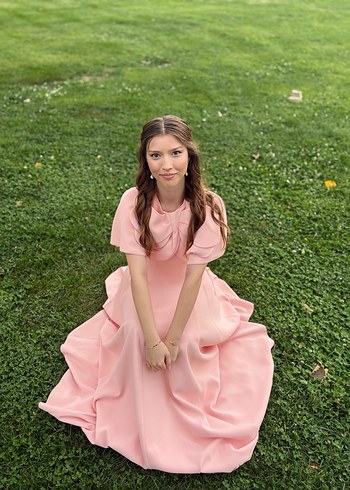 Pembe Drapeli Uzun Kadın Elbise - Görsel 3