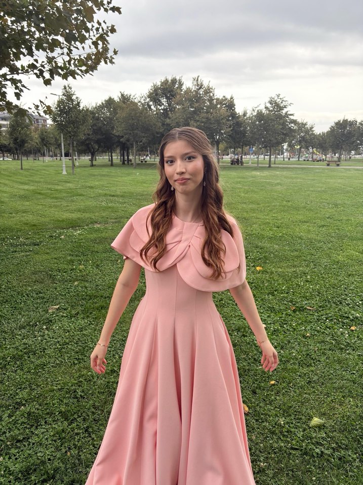 Pembe Drapeli Uzun Kadın Elbise - Görsel 2