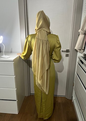 Sarı Uzun Kollu Drapeli Kadın Elbise - Görsel 7