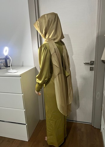 Sarı Uzun Kollu Drapeli Kadın Elbise - Görsel 6