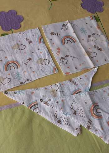 2li Müslin Ağız Mendili+2li Müslin Önlük - Görsel 2