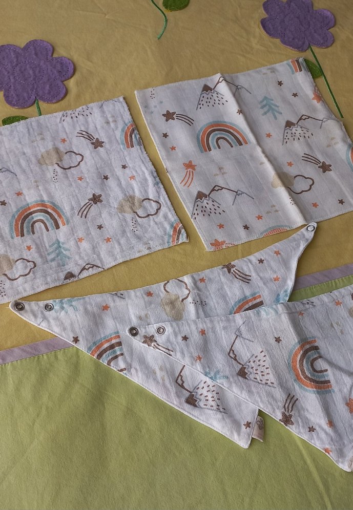 2li Müslin Ağız Mendili+2li Müslin Önlük - Görsel 2