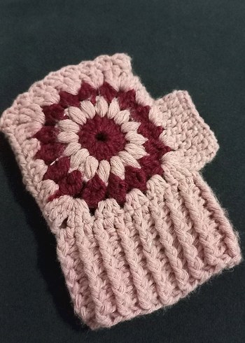 El Örgüsü Pembe Bohem Örgü Parmaksız Eldiven - Görsel 5