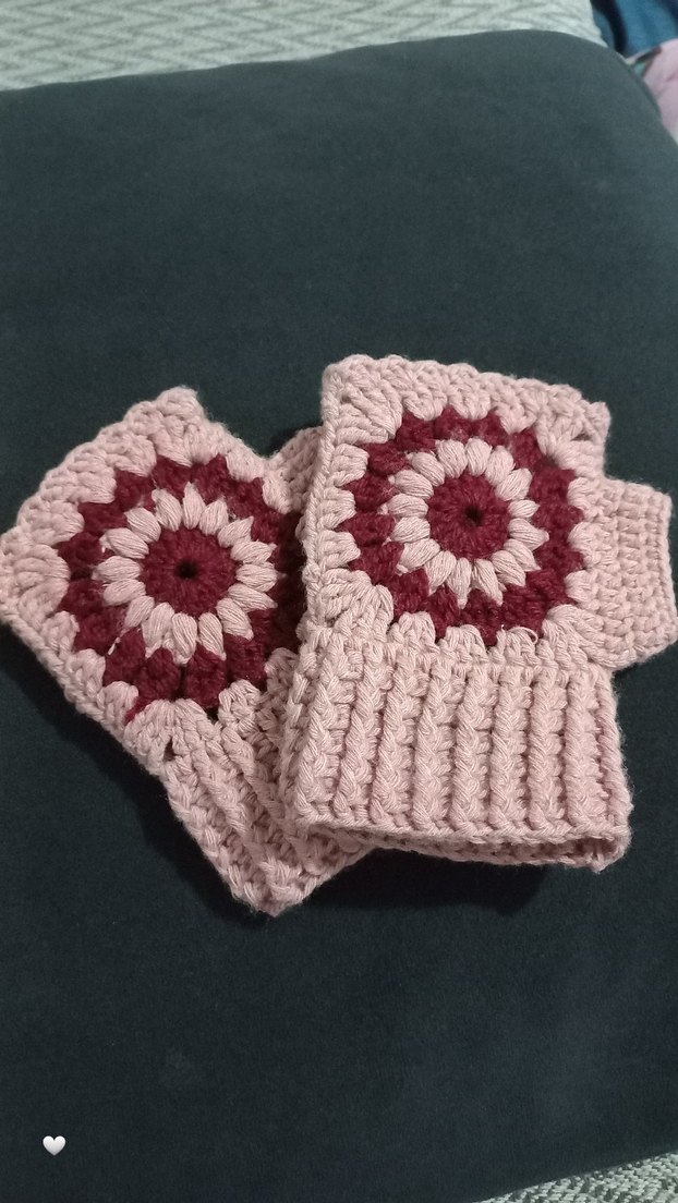 El Örgüsü Pembe Bohem Örgü Parmaksız Eldiven - Görsel 2