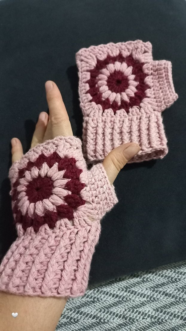 El Örgüsü Pembe Bohem Örgü Parmaksız Eldiven - Görsel 3