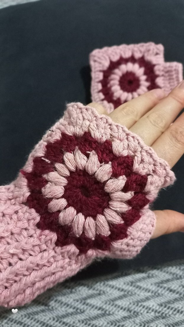 El Örgüsü Pembe Bohem Örgü Parmaksız Eldiven - Görsel 4