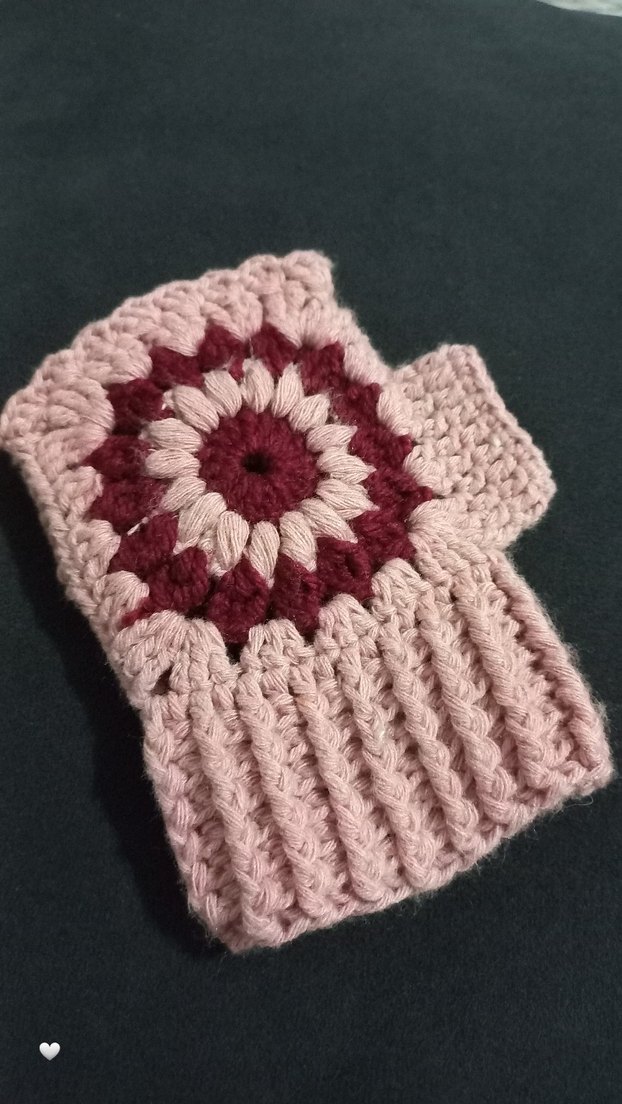 El Örgüsü Pembe Bohem Örgü Parmaksız Eldiven - Görsel 5