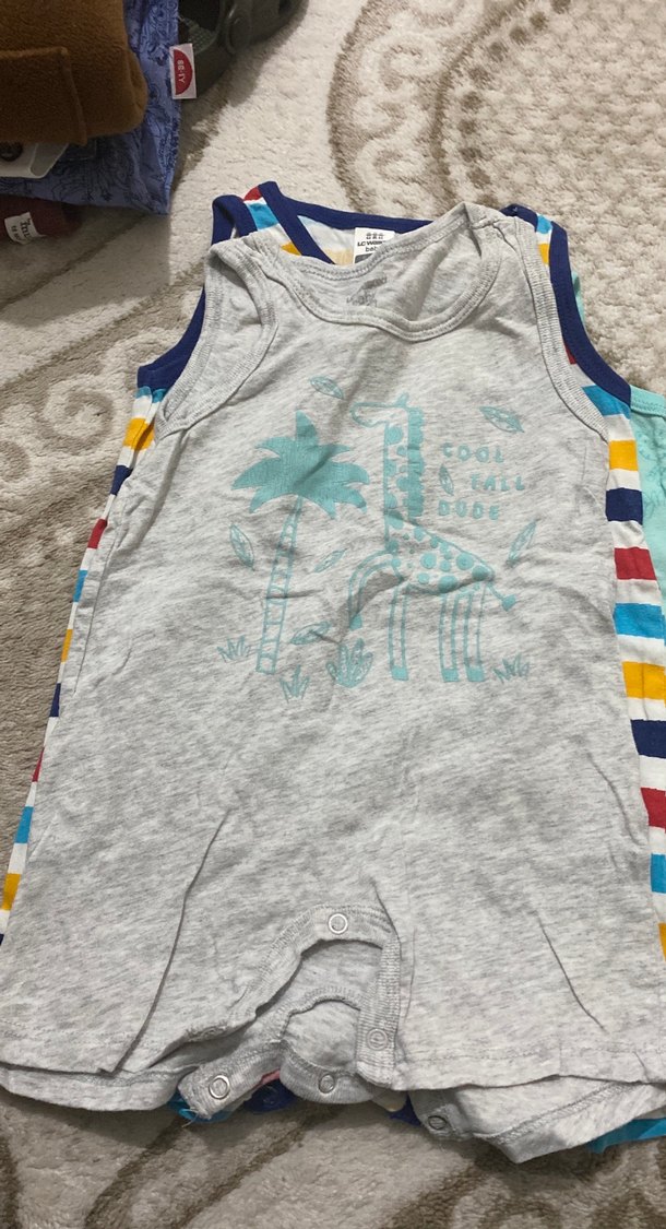 4 lü set Turkuaz Desenli Erkek Bebek Askılı Tulum - Görsel 3