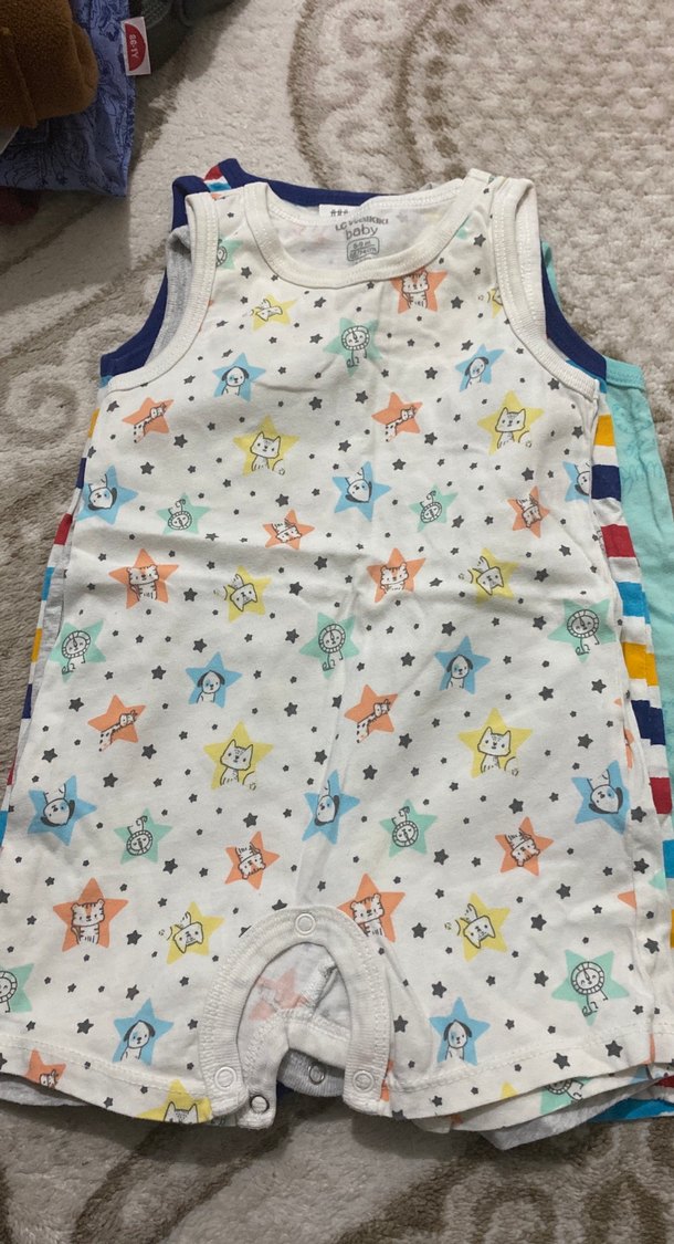 4 lü set Turkuaz Desenli Erkek Bebek Askılı Tulum - Görsel 4