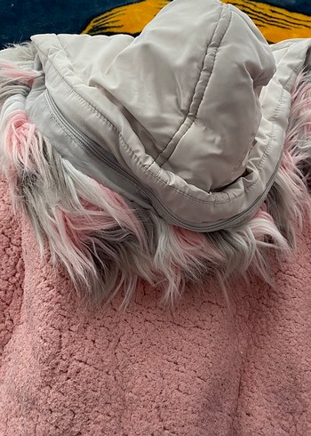 Gri Uzun Kadın Mont, Suni Kürklü, Rahat Kesim - Görsel 5