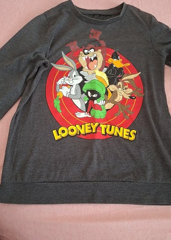 Looney Tunes Baskılı Gri Erkek Sweatshirt