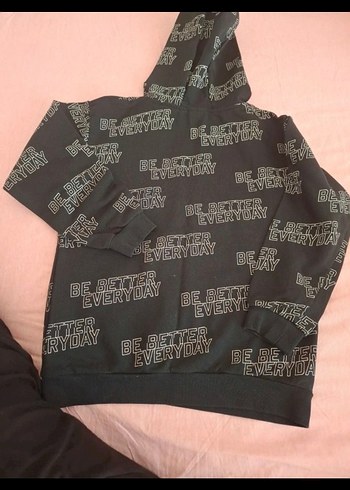 8 Yaş Beden siyah Renk Siyah Kapüşonlu Erkek Çocuk Sweatshirt