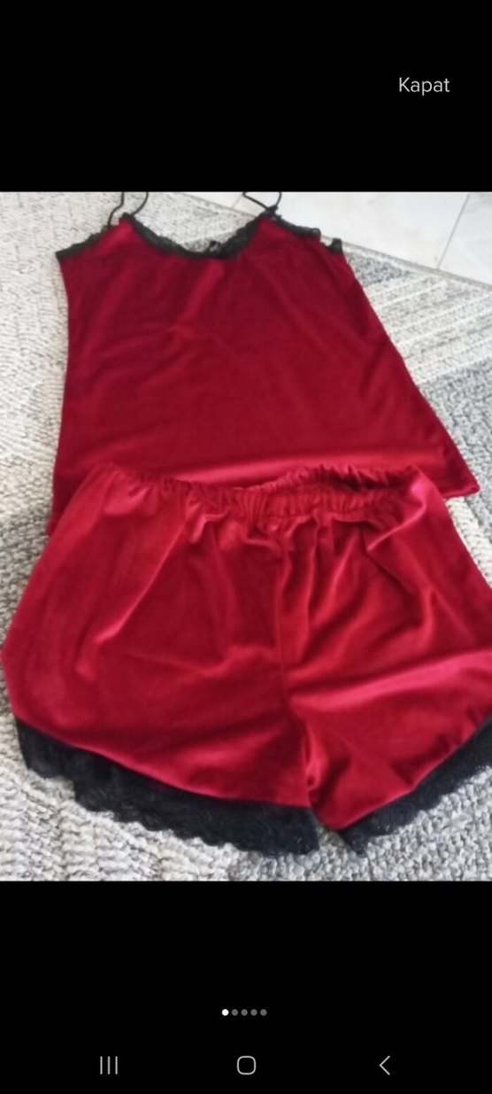 Bordo Nakışlı İp Askılı Mini Pijama Takımı - Görsel 3