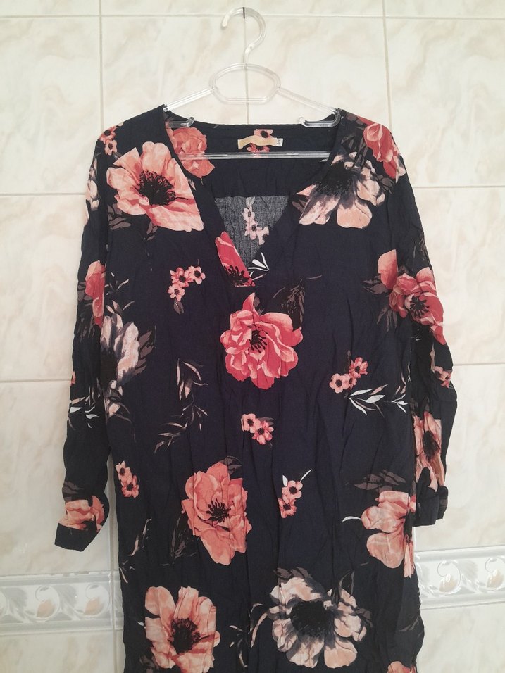 Bohem V Yakalı Uzun Kollu Çiçekli Bluz - Görsel 5