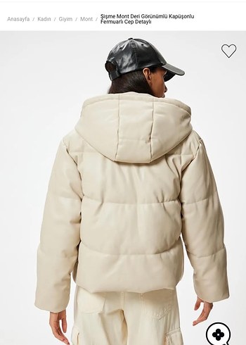 Bej Deri Görünümlü Kapüşonlu Kadın Mont - Görsel 2