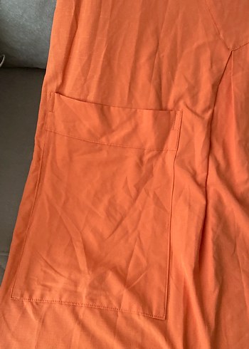 Turuncu Uzun Kollu Hamile Keten Tunik - Görsel 2