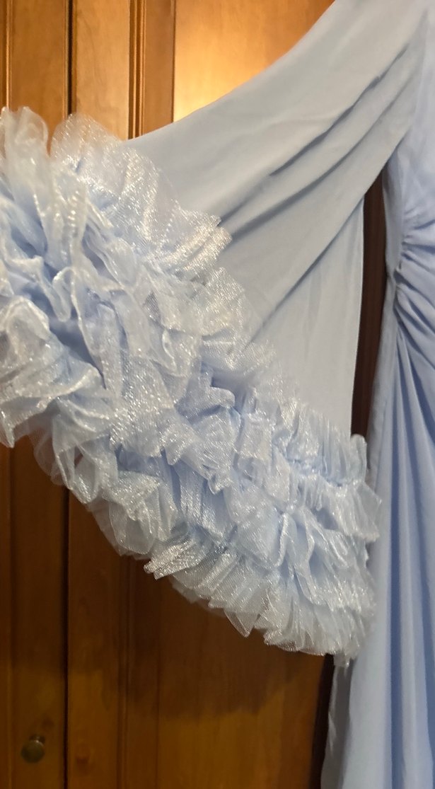 Mavi Uzun Kollu Drapeli Kadın Abiye Elbise - Görsel 2