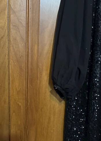 Siyah Payetli Uzun Kollu Uzun Elbise - Görsel 2