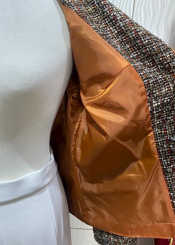 42 Beden kahverengi Renk Düğmeli Tüvit Kadın Blazer Ceket
