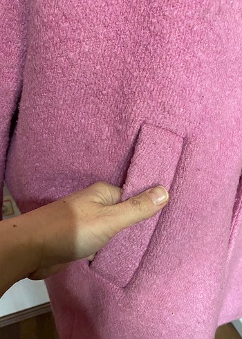 Pembe Yün Görünümlü Uzun Kaban - Görsel 3
