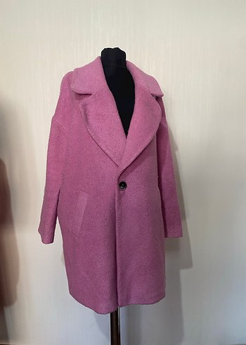 Pembe Yün Görünümlü Uzun Kaban - Görsel 2