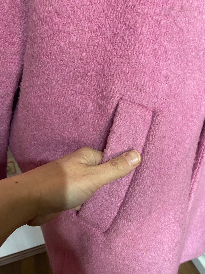 Pembe Yün Görünümlü Uzun Kaban - Görsel 3