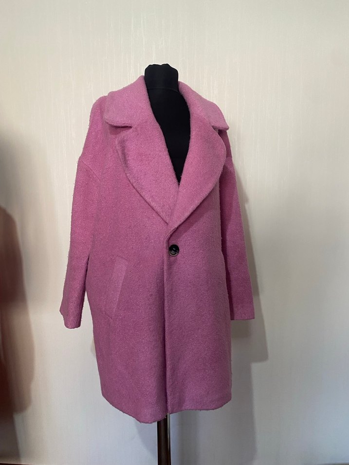 Pembe Yün Görünümlü Uzun Kaban - Görsel 2