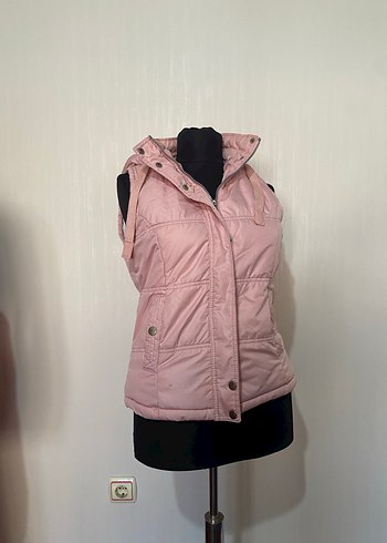 Pembe Kapüşonlu Kolsuz Kadın Yelek - Görsel 2