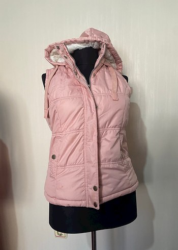 Pembe Kapüşonlu Kolsuz Kadın Yelek - Görsel 7