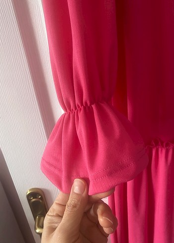 Pembe Uzun Kollu Salaş Kadın Elbise - Görsel 5