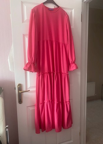 Pembe Uzun Kollu Salaş Kadın Elbise - Görsel 2