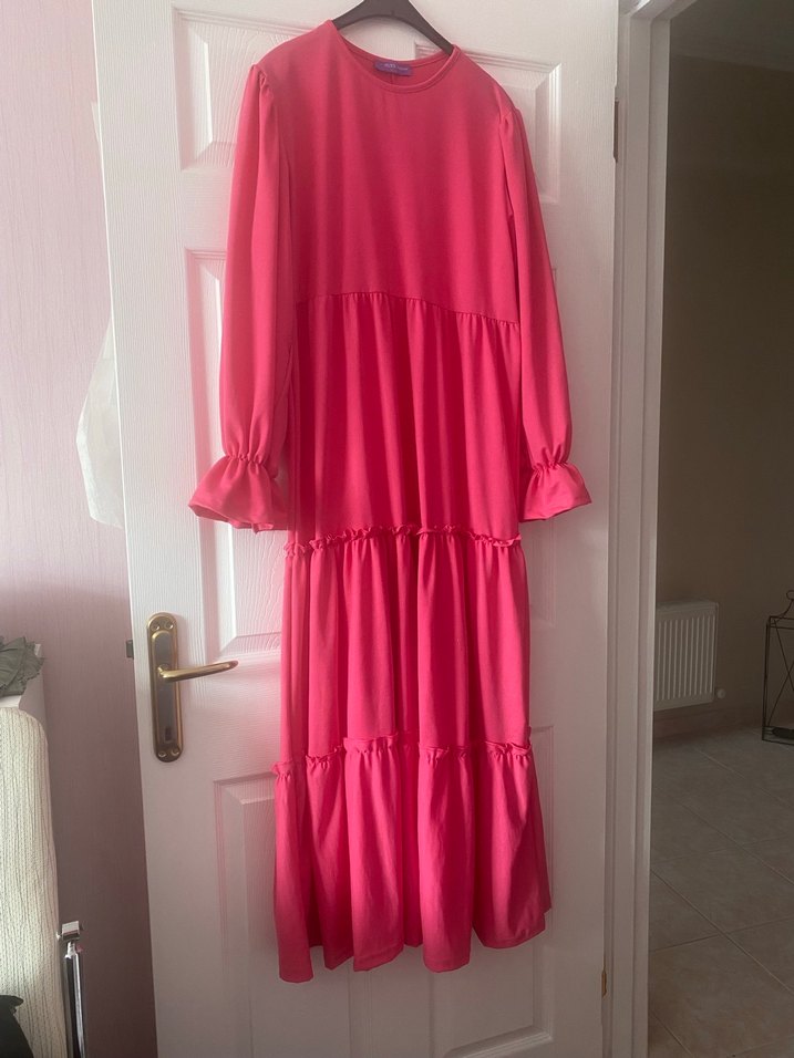 Pembe Uzun Kollu Salaş Kadın Elbise - Görsel 2