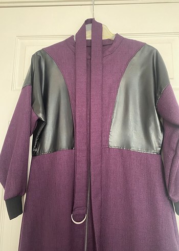 Mor Deri Detaylı Uzun Ofis Elbisesi - Görsel 6