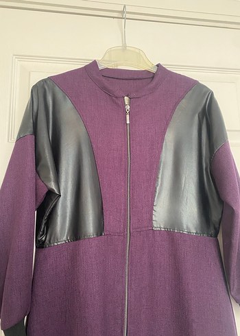 Mor Deri Detaylı Uzun Ofis Elbisesi - Görsel 3