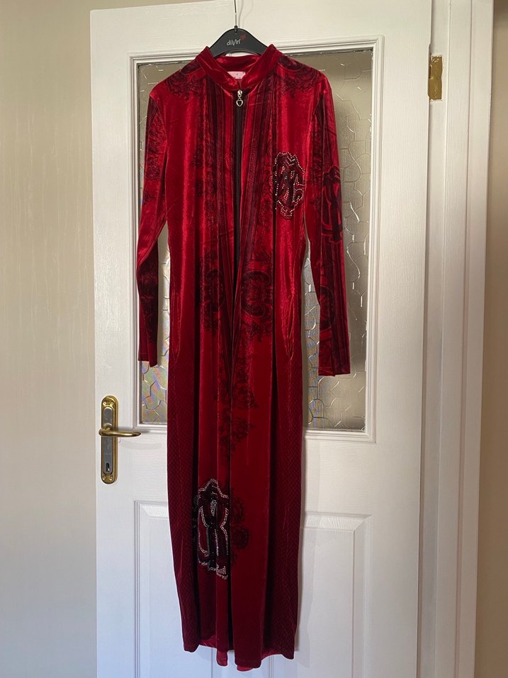 Kadife taşlı ferace- abaya - Görsel 2