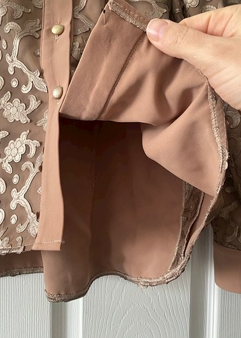 Lazer kesim deri Bej Kadın Gömlek - Görsel 6