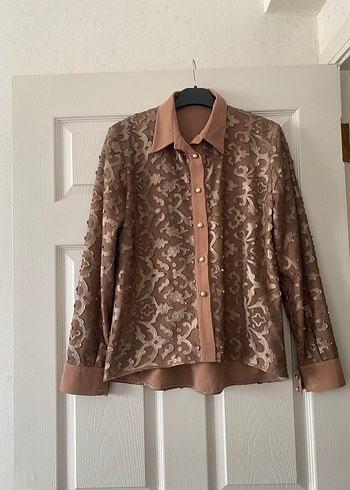 Lazer kesim deri Bej Kadın Gömlek - Görsel 2